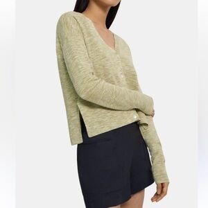 Theory Women's Green Hanalee Space Dye Linen Blend Cardigan Sweater
